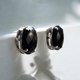 Brinco Pedra Oval Cristal Preto